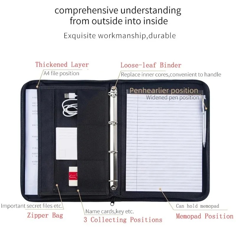 Large Black Business Portfolio - Binder A4 Lever のレビューと価格